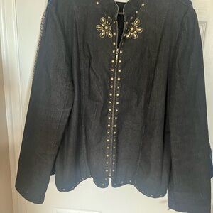 Alfred Dunner Black Jean Jacket with Gold Accents
